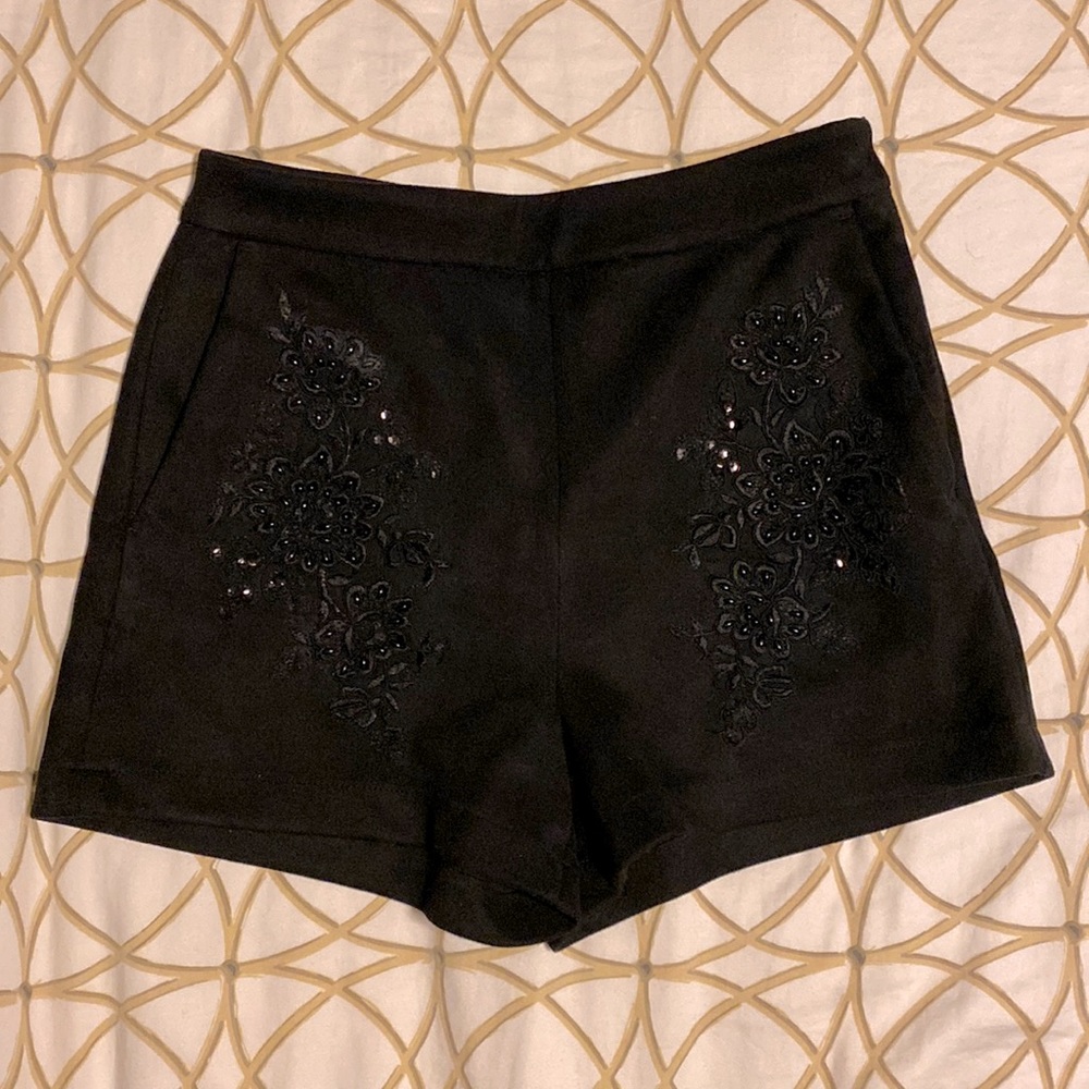 Zara black velvety and embellished high waist shorts